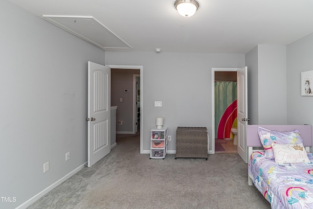 121 Longleaf Pine St, Clayton, NC 27527 - bedroom featuring attic access, carpet, and connected bathroom