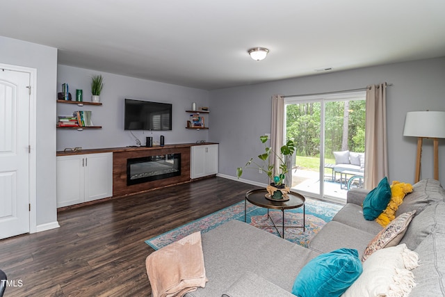 121 Longleaf Pine St, Clayton, NC 27527 - living area featuring dark wood-style flooring and a glass covered fireplace