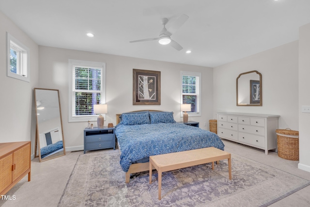 3909 Bristlewood Dr, Durham, NC 27703 - bedroom featuring multiple windows, recessed lighting, a ceiling fan, and carpet flooring