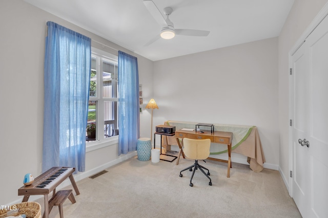 3909 Bristlewood Dr, Durham, NC 27703 - carpeted office space with baseboards and ceiling fan