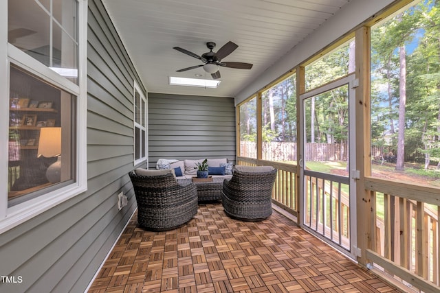 3909 Bristlewood Dr, Durham, NC 27703 - sunroom / solarium with ceiling fan and an outdoor living space