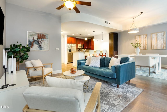 618 N Boylan Ave Unit 520, Raleigh, NC 27603 - living area with light wood finished floors, a ceiling fan, and recessed lighting