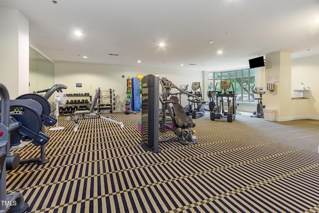618 N Boylan Ave Unit 520, Raleigh, NC 27603 - gym with recessed lighting and carpet flooring