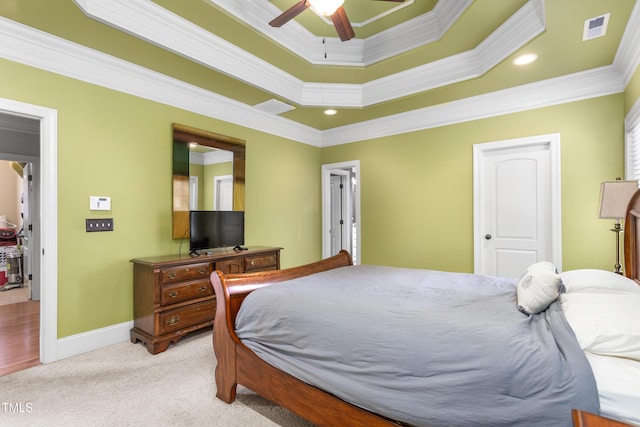 412 Whitt Ave, Burlington, NC 27215 - bedroom with crown molding, light carpet, ceiling fan, and recessed lighting