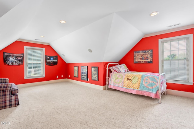 412 Whitt Ave, Burlington, NC 27215 - carpeted bedroom with vaulted ceiling and recessed lighting