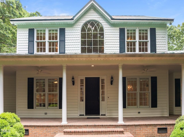 300 Oak Ridge Dr, Hillsborough, NC 27278 - view of front of house featuring ceiling fan, a metal roof, a patio, and crawl space