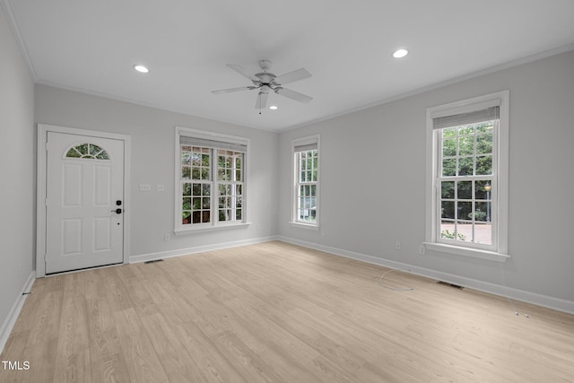 300 Oak Ridge Dr, Hillsborough, NC 27278 - foyer entrance featuring crown molding, ceiling fan, light wood finished floors, and recessed lighting