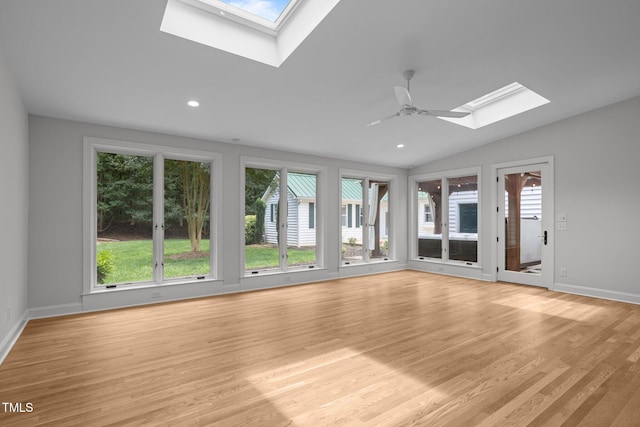 300 Oak Ridge Dr, Hillsborough, NC 27278 - empty room with a skylight, light wood-type flooring, lofted ceiling, recessed lighting, and ceiling fan