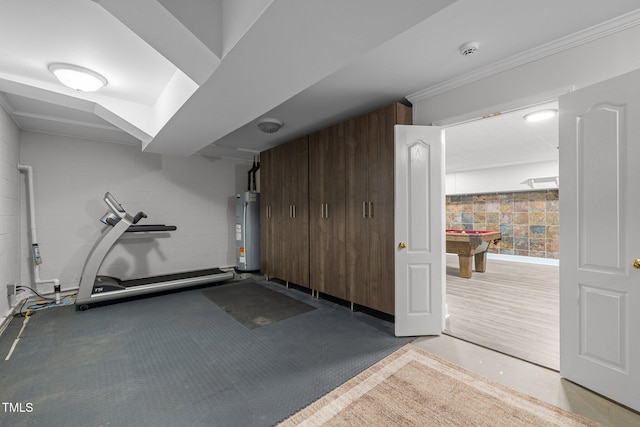 300 Oak Ridge Dr, Hillsborough, NC 27278 - exercise room featuring gas water heater, billiards, and crown molding