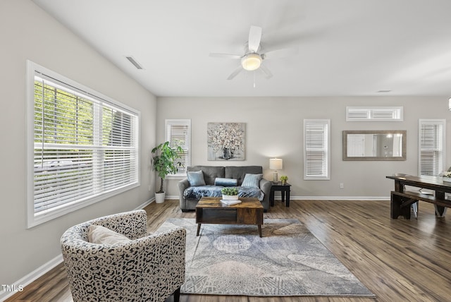 1625 Main Divide Dr, Wake Forest, NC 27587 - living room with a ceiling fan and wood finished floors