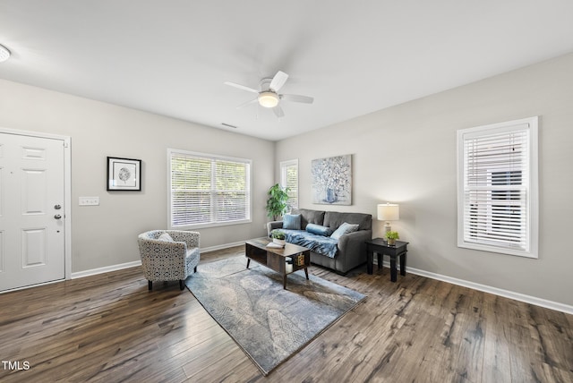 1625 Main Divide Dr, Wake Forest, NC 27587 - living room with ceiling fan and wood finished floors