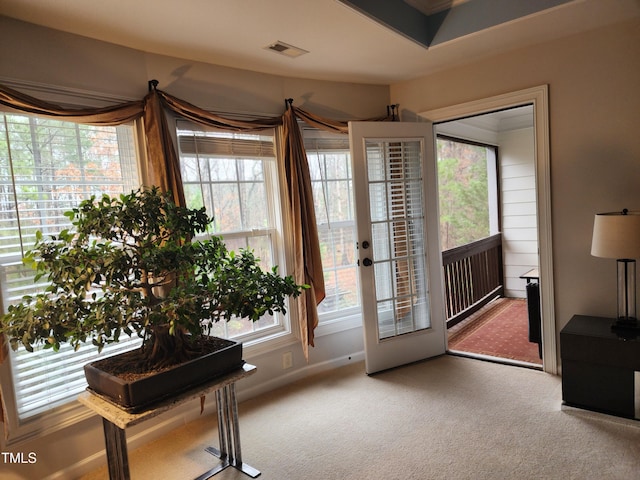 502 Willowmere Ct, Cary, NC 27513 - doorway with carpet, plenty of natural light, french doors, and crown molding