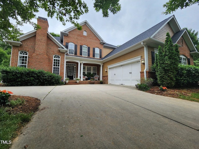 502 Willowmere Ct, Cary, NC 27513 - view of front facade featuring concrete driveway, brick siding, covered porch, and an attached garage