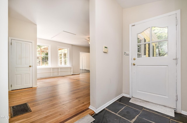 420 Lipscomb Grove Church Rd, Hillsborough, NC 27278 - foyer with dark wood-type flooring and ceiling fan