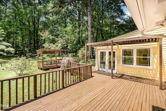 420 Lipscomb Grove Church Rd, Hillsborough, NC 27278 - wooden deck featuring french doors and view of scattered trees