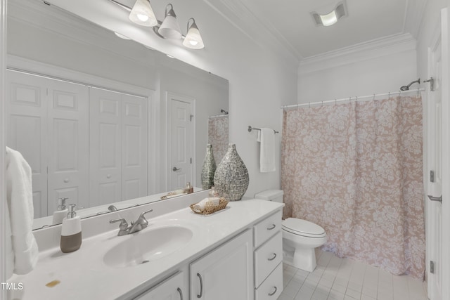 1310 Durlain Dr Unit 103, Raleigh, NC 27614 - bathroom with vanity, tile patterned flooring, crown molding, and a shower with shower curtain
