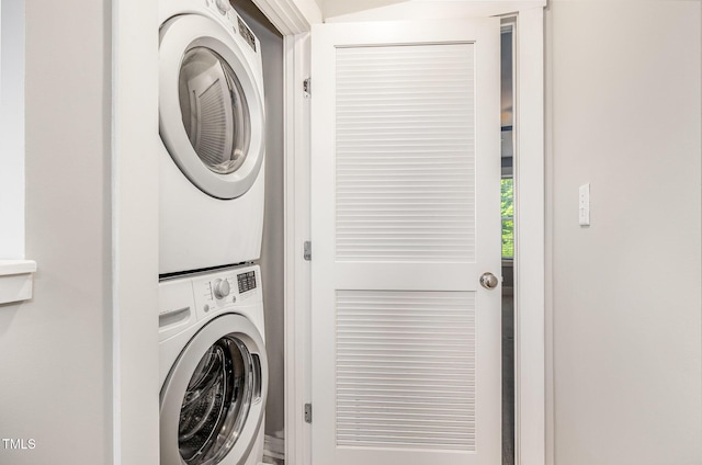 442 Granite Mill Blvd, Chapel Hill, NC 27516 - laundry area with stacked washing machine and dryer