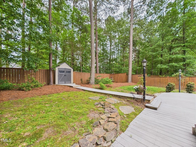 7501 Montibillo Pkwy, Durham, NC 27713 - fenced backyard with a storage shed and a deck