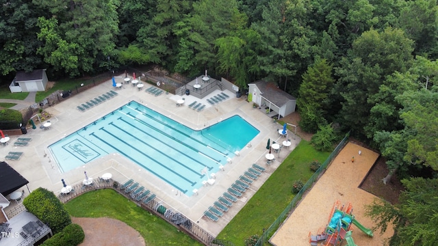 7501 Montibillo Pkwy, Durham, NC 27713 - drone / aerial view of a pool area