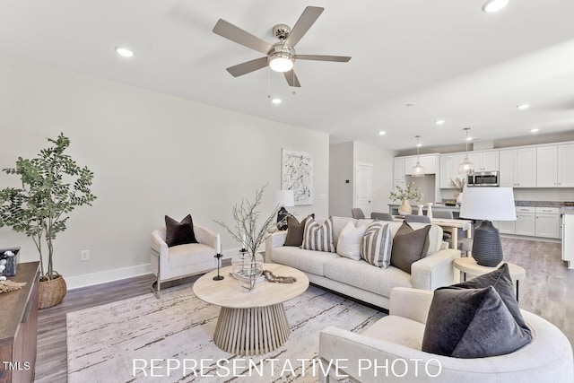 7678 New Sandy Hill Church Rd, Sims, NC 27880 - living area featuring light wood-style flooring, recessed lighting, and a ceiling fan