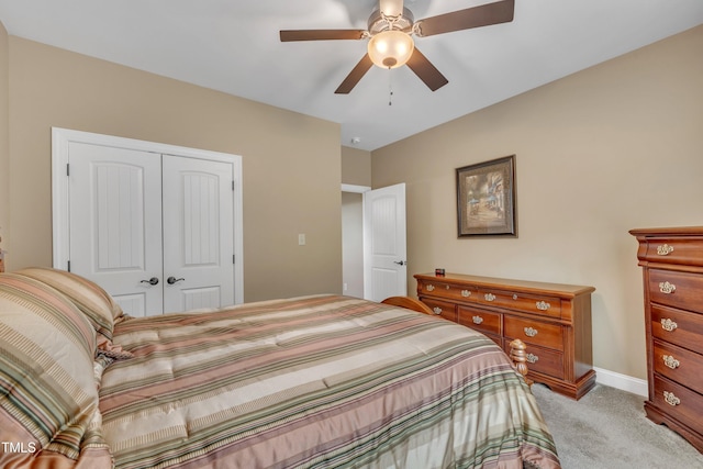 3728 Marwick Ct, Wendell, NC 27591 - bedroom featuring light colored carpet, a closet, and a ceiling fan