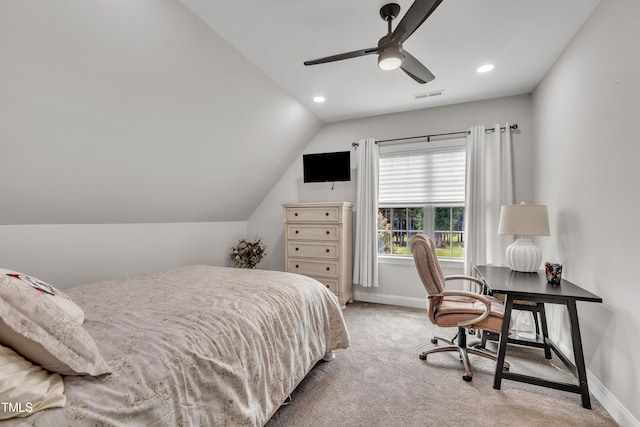 3728 Marwick Ct, Wendell, NC 27591 - bedroom with lofted ceiling, carpet, recessed lighting, ceiling fan, and a desk