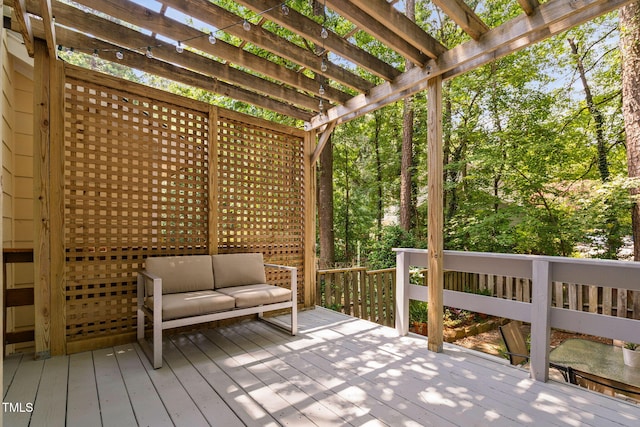 1563 Laureldale Dr, Raleigh, NC 27609 - wooden deck featuring a pergola and an outdoor hangout area