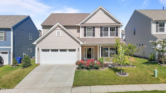 1414 Arena Ln, Fuquay Varina, NC 27526 - traditional home with concrete driveway, a front yard, a garage, and a shingled roof