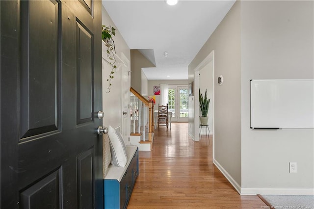 104 Somerset Dr, Raeford, NC 28376 - foyer entrance featuring stairway and light wood-type flooring