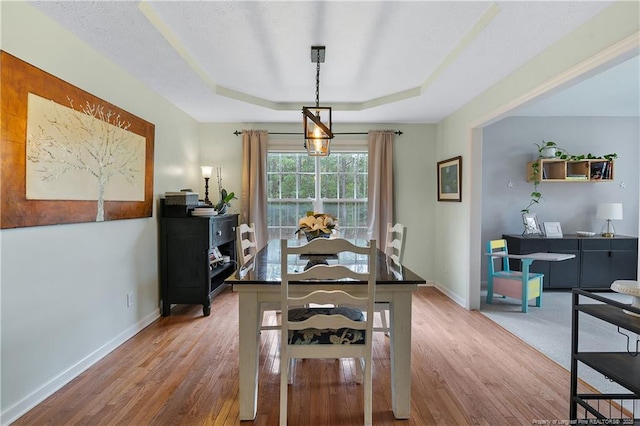104 Somerset Dr, Raeford, NC 28376 - dining space featuring a tray ceiling and wood finished floors