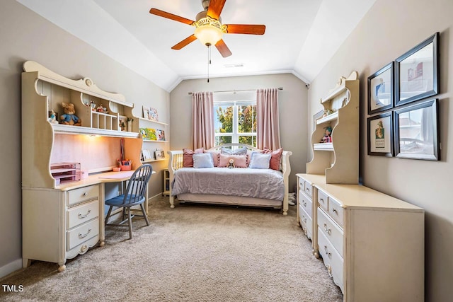 42 Juneberry Dr, Chapel Hill, NC 27516 - bedroom featuring vaulted ceiling, light carpet, an office area, and a ceiling fan