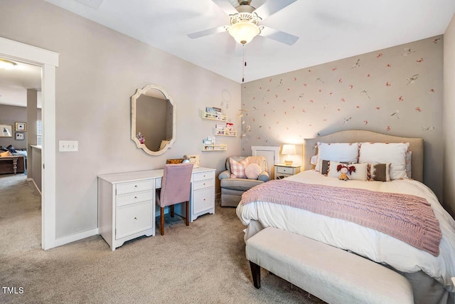42 Juneberry Dr, Chapel Hill, NC 27516 - bedroom featuring light colored carpet, wallpapered walls, and a ceiling fan