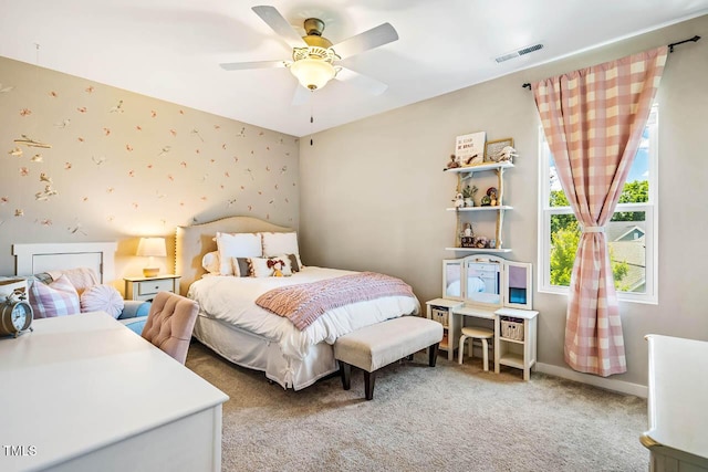 42 Juneberry Dr, Chapel Hill, NC 27516 - carpeted bedroom with wallpapered walls and ceiling fan