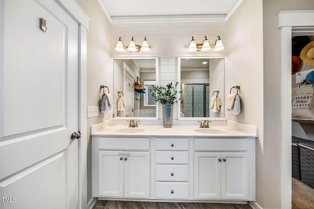 42 Juneberry Dr, Chapel Hill, NC 27516 - full bath with double vanity, ornamental molding, and tiled shower