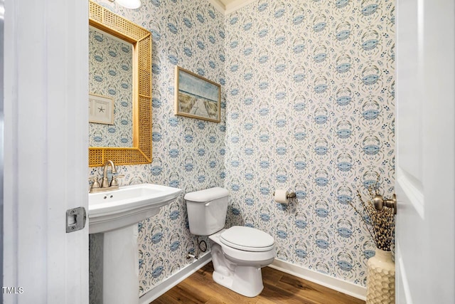 42 Juneberry Dr, Chapel Hill, NC 27516 - bathroom with wood finished floors and wallpapered walls