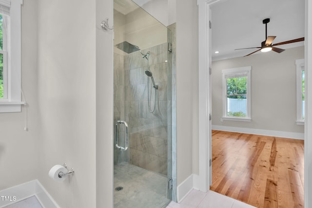 5107 Overhill St, Raleigh, NC 27603 - full bath with a shower stall and a ceiling fan