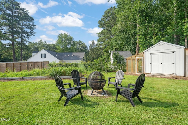 5107 Overhill St, Raleigh, NC 27603 - view of yard featuring a fire pit and a shed