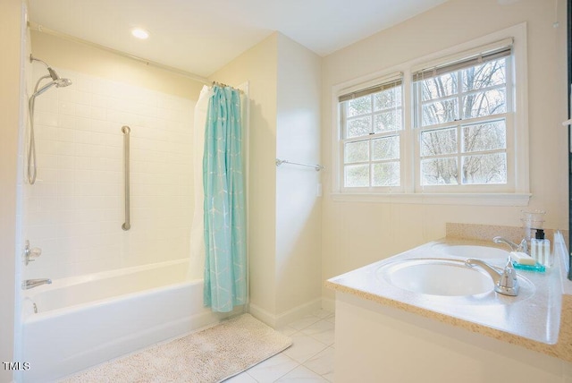 10 Marchmont Ct, Durham, NC 27705 - full bath featuring shower / bath combo with shower curtain, tile patterned flooring, and vanity