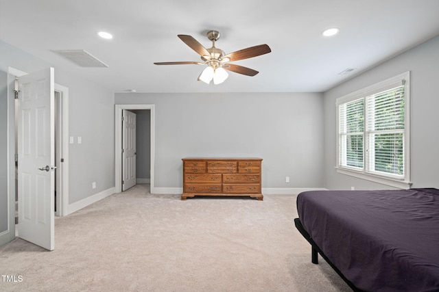 202 Stoneleigh Dr, Cary, NC 27511 - bedroom featuring light carpet, recessed lighting, and ceiling fan