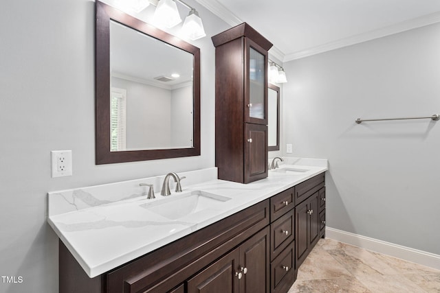 202 Stoneleigh Dr, Cary, NC 27511 - bathroom featuring double vanity and ornamental molding