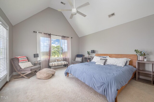 656 Atkins Rd, Fuquay Varina, NC 27526 - bedroom featuring carpet floors, high vaulted ceiling, and a ceiling fan
