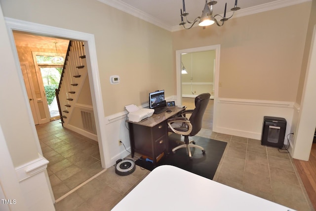 2708 Coleberry Trl, Rocky Mount, NC 27804 - tiled office space featuring a chandelier and ornamental molding