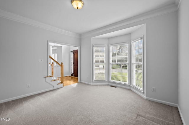 8 Summertime Ct, Durham, NC 27707 - carpeted empty room featuring ornamental molding and stairway