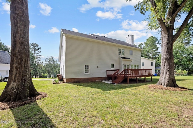 8 Summertime Ct, Durham, NC 27707 - rear view of property featuring a deck, a yard, and a chimney
