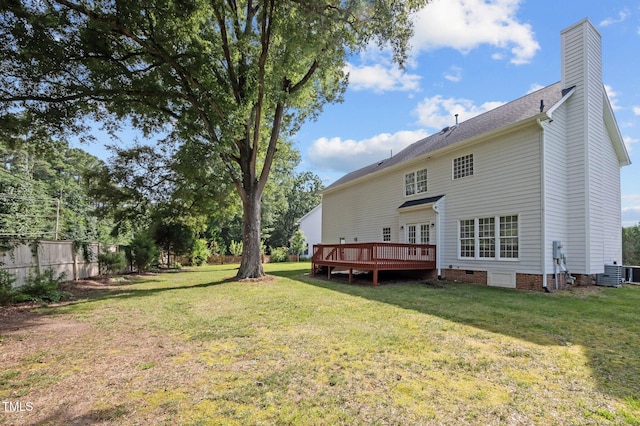 8 Summertime Ct, Durham, NC 27707 - rear view of property with crawl space, a wooden deck, and a chimney