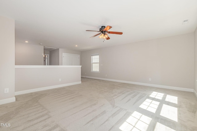 1127 Timbercut Dr, Durham, NC 27703 - empty room with light colored carpet, a ceiling fan, and recessed lighting