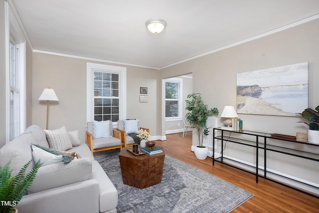 2423 Farthing St, Durham, NC 27704 - living area featuring crown molding and wood finished floors
