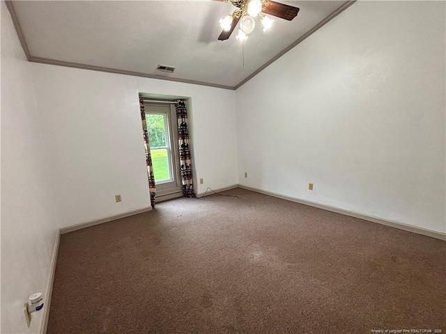 5200 Pineview Rd, Lumberton, NC 28360 - carpeted spare room with crown molding, ceiling fan, and lofted ceiling