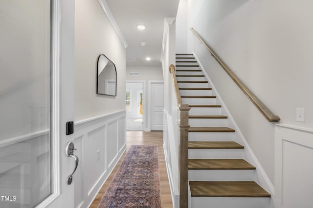 124 Sugar Run Dr Unit 11, Fuquay Varina, NC 27526 - stairs featuring wood finished floors and recessed lighting