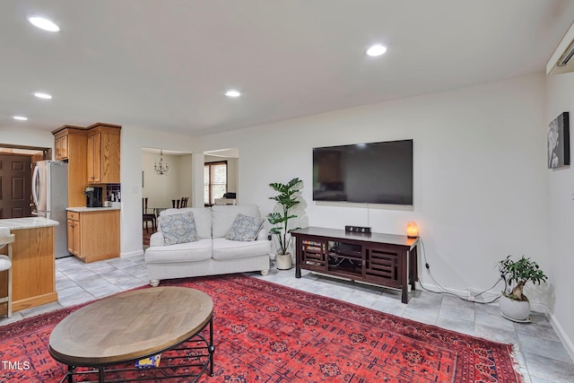 6701 Winding Trl, Raleigh, NC 27612 - living room with recessed lighting and light tile patterned floors